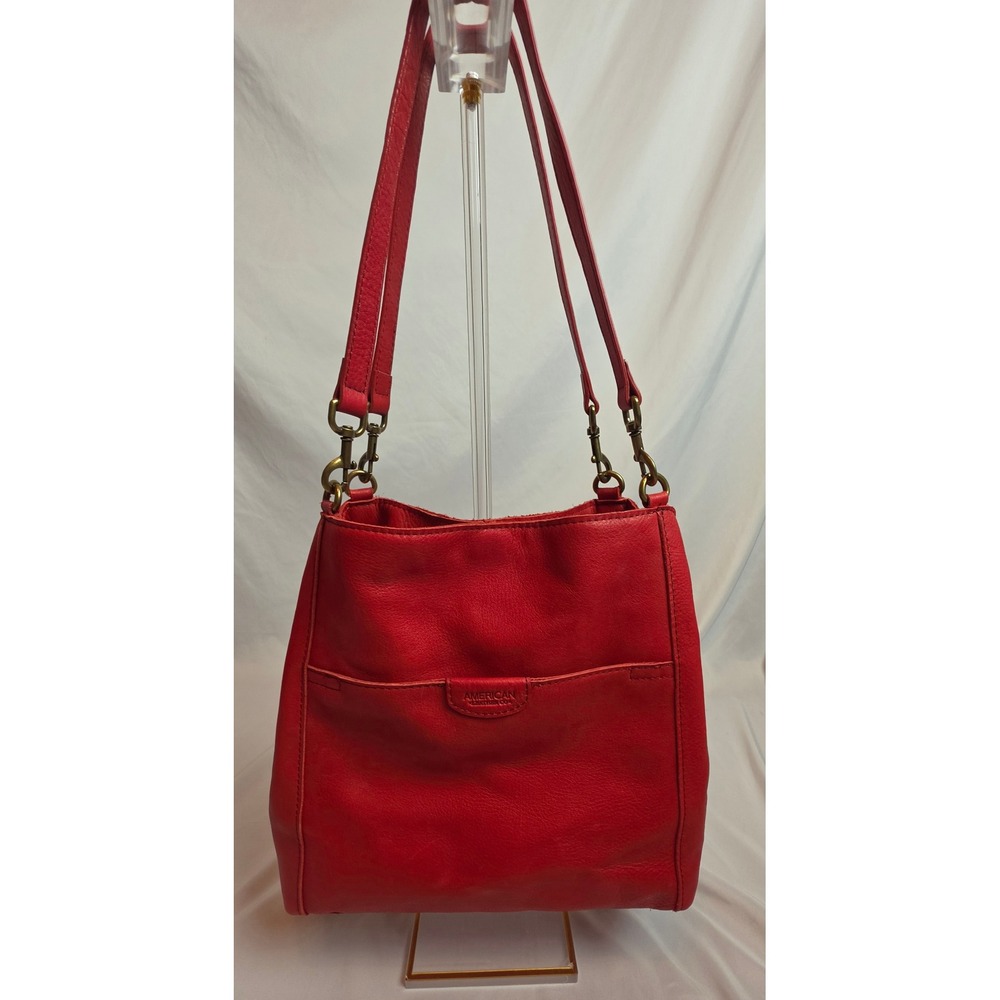 American Leather Co Red Leather Hobo Shoulder Bag Antique Brass Hardware NWOT